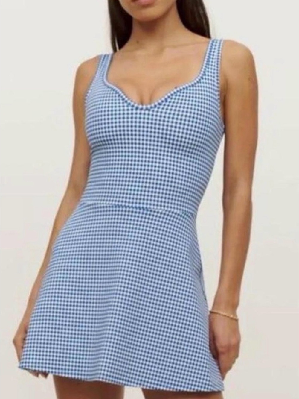 Reformation Blue and White Gingham Mini Dress